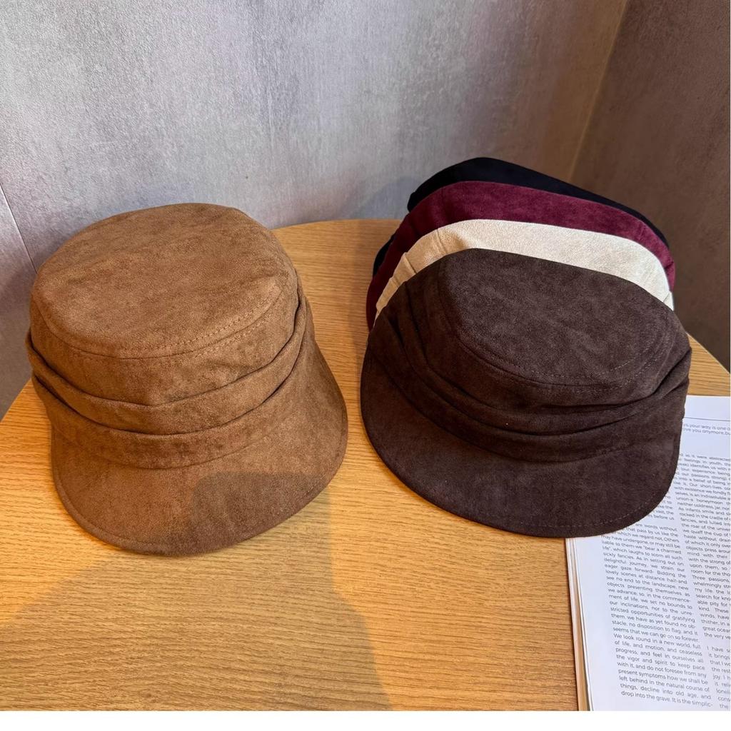 New Mocha Color Deerskin Fisherman Hat for Women's Baseball Cap British Retro Versatile Equestrian Hat Showing Small Face
