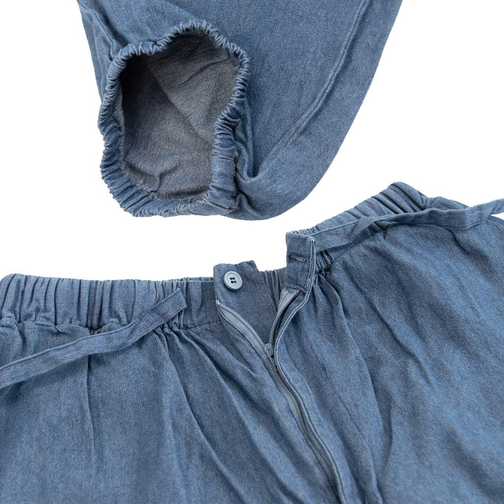 KYOETSU Men's Washable Denim Samue (Work Clothes), Solid Color, 100% Cotton, Year-Round, Light Blue (Size L)