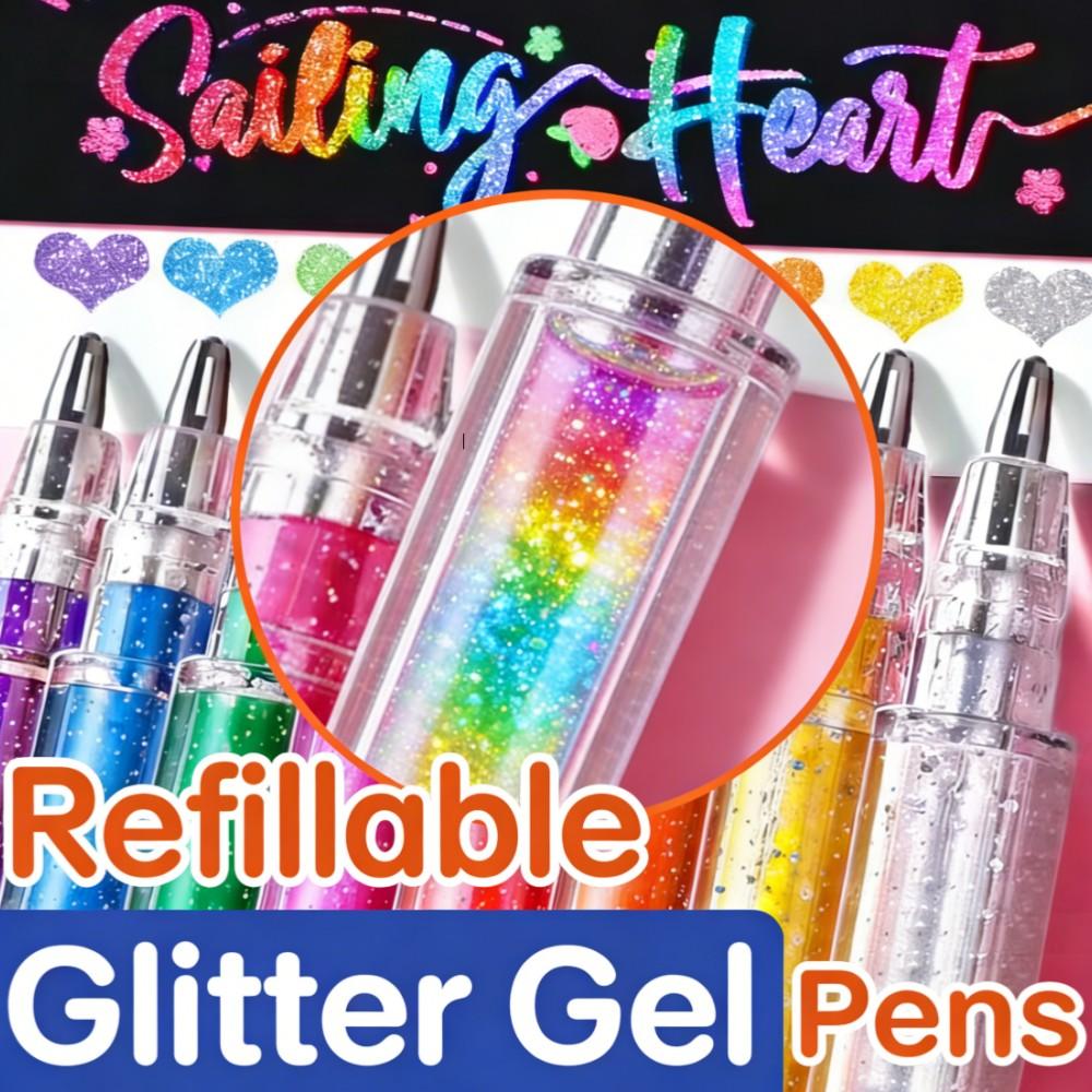 Glitter Gel Pen Set, Sparkly Rainbow Glitter Pens For Art Drawing, Journaling, Scrapbooking, Diy Crafts, Coloring Books,