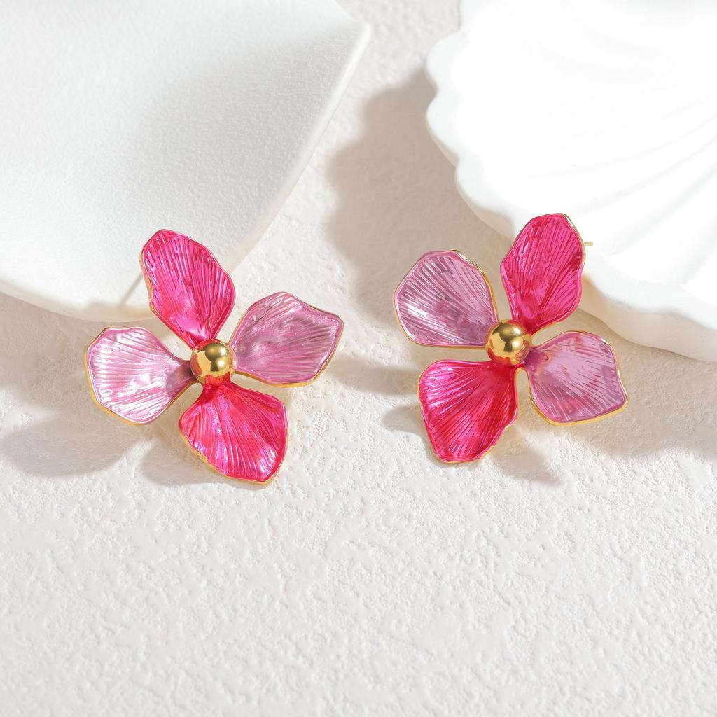 Korean Style 18K Gold Titanium Steel Petal Earrings for Women