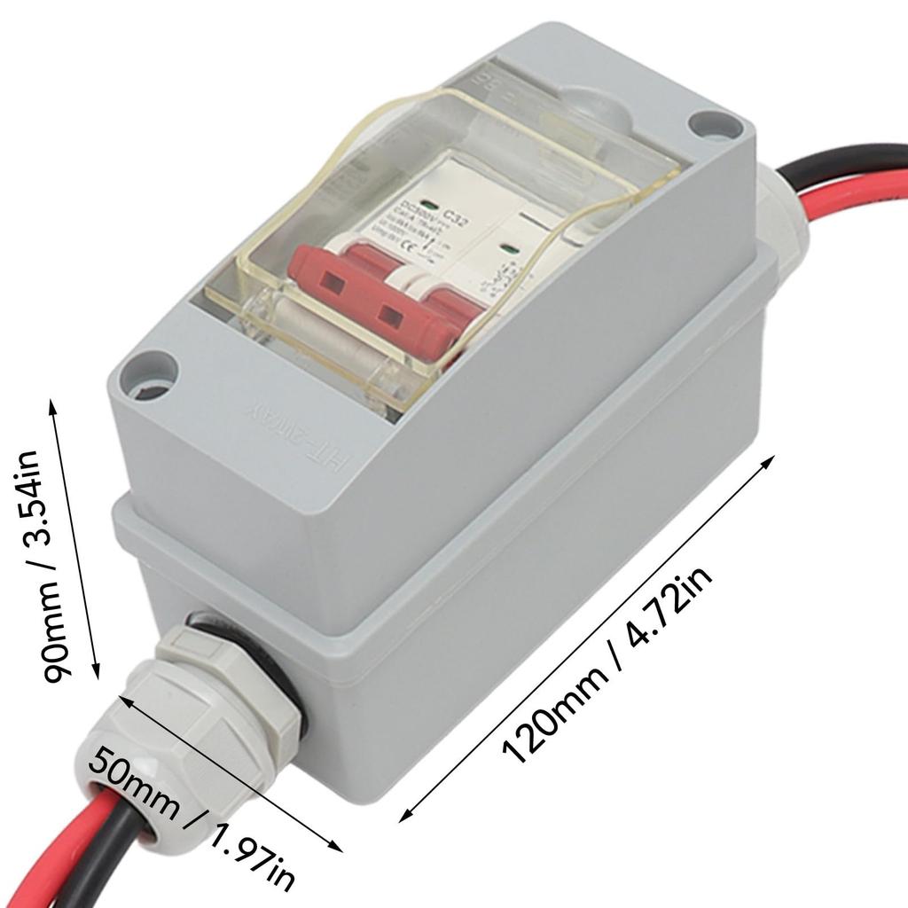 DC Circuit Breaker, 500V 32A Solar Panel Disconnect Switch, IP65 Waterproof Distribution Box Solar Isolator Switch (with Cable and PV Connector)