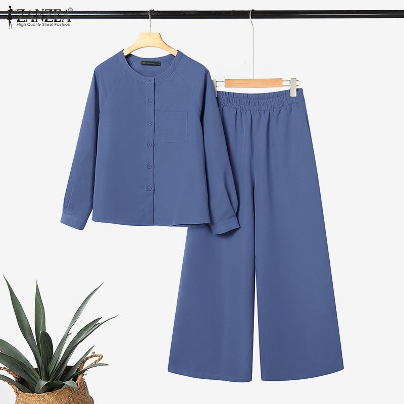 ZANZEA Lässiges zweiteiliges Anzug-Set für Damen mit langärmeliger Bluse und Hose