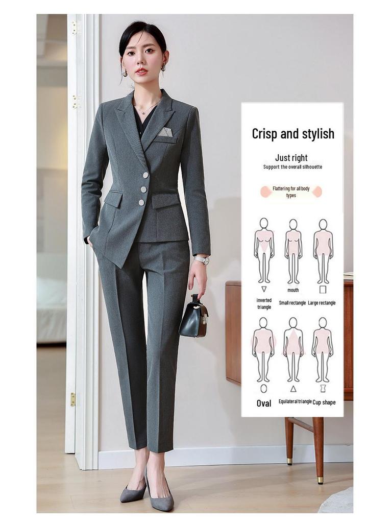 Women's Black Autumn Waist-Slimming Suit Jacket Workwear Set