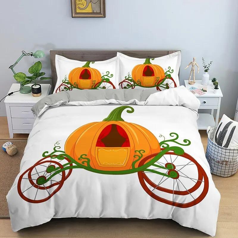 Autumn Pumpkin Truck Bedding Set Boys Girls Twin Queen Size Happy Fall Thanksgiving Duvet Cover Pillowcase Bed Kids Adult