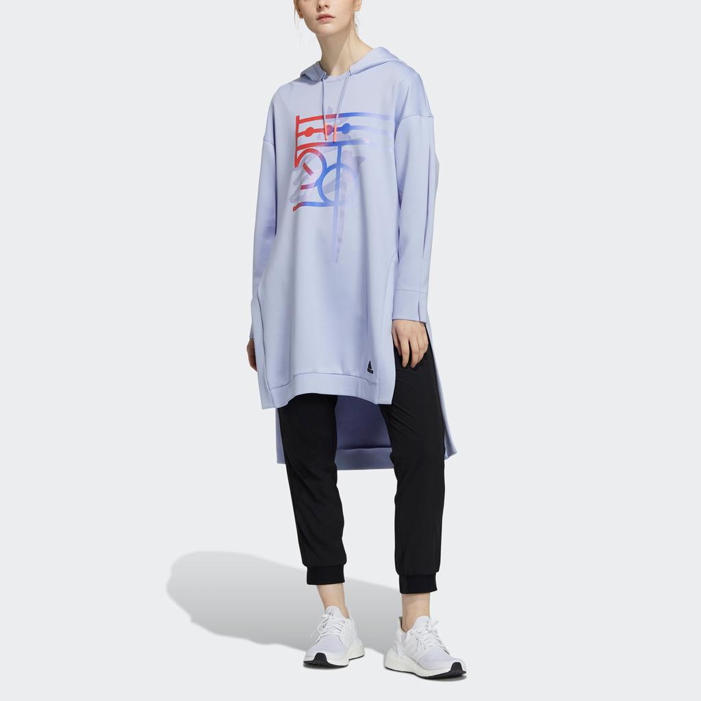 Adidas Gradient Print Asymmetrical Hem Hooded Dress Women Dress Light-Purple H09685
