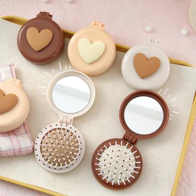 Mini Spazzola Pieghevole 2-in-1 con Specchio per Trucco Portatile da Viaggio Pettine ad Aria Massaggio Cuoio Capelluto Spazzola Districante