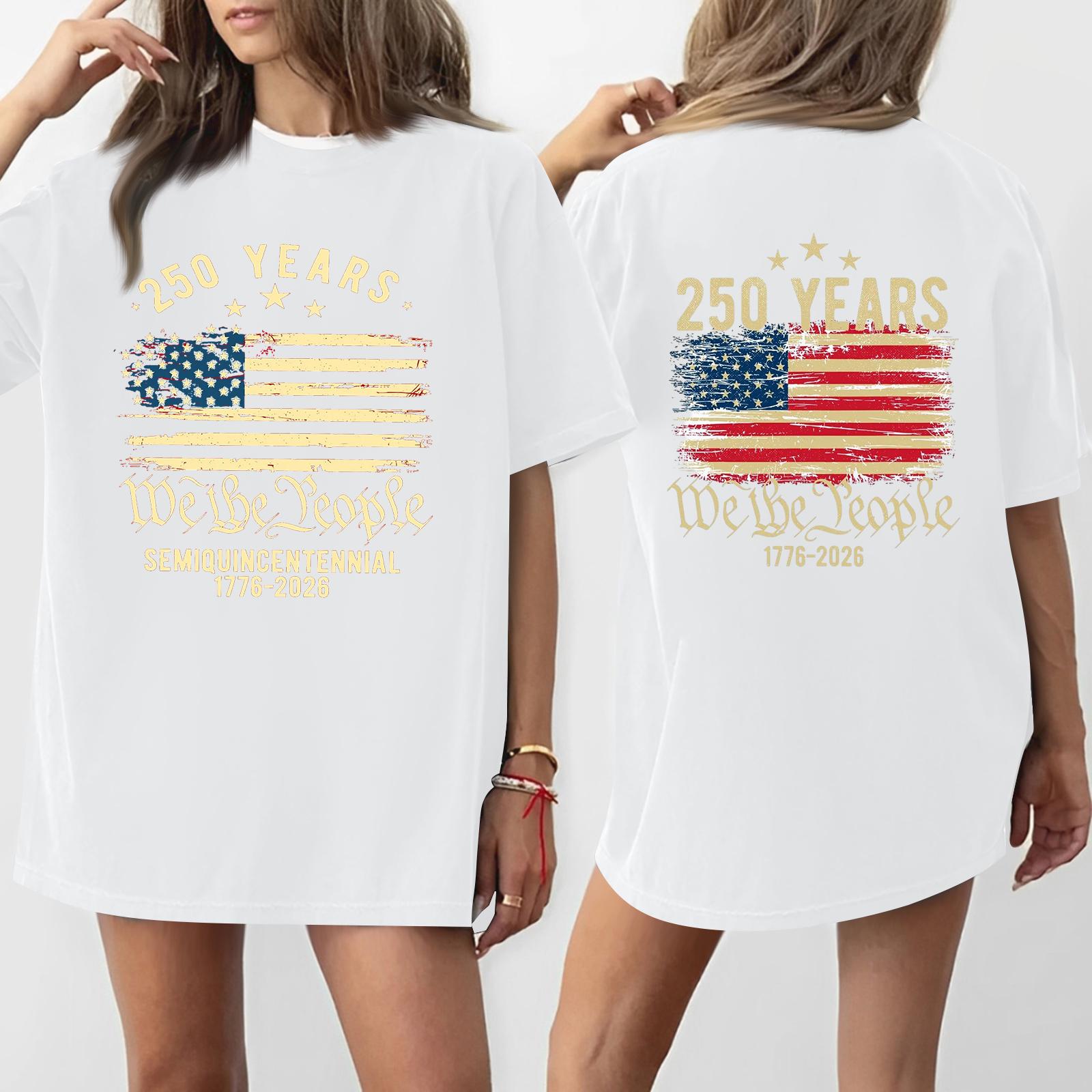 

Women s Casual Independence Day 250 Anniversary Printed T-shirt Round Neck Pullover Short Sleeve Top XL білий