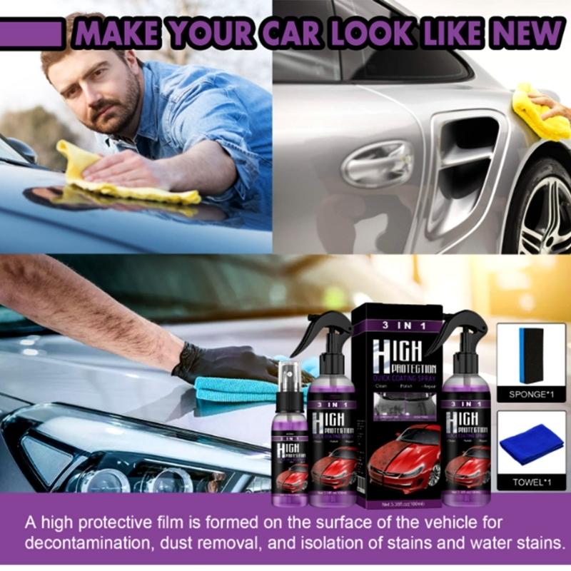 Quick Dry 3 in 1 Car Polish Sprays Car Coating Sprays Multipurpose Waterless Car Cleaning Sprays for Vehicles Motorcycle