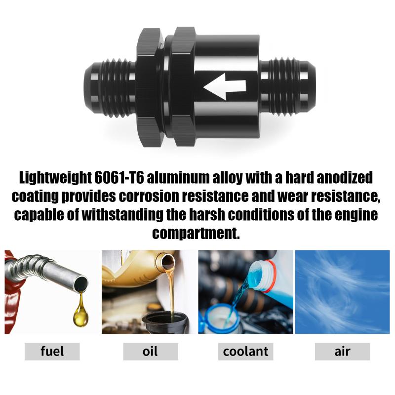 1PCS Aluminium Non Return One Way Check Valve Shuttle Type Check Valve Adapter Black for Car Engines Fuel/Hydraulic AN6 AN8 AN10