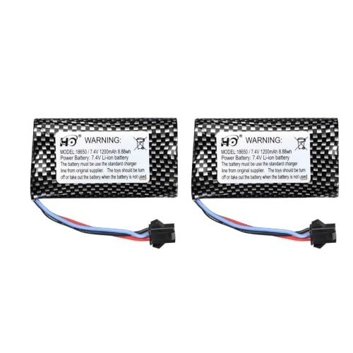 MN MODEL 7.4V 1200mAh Lithium Battery (2-Pack) Compatible with MN82S, MN128, MN168, MN99S, and MN98 RC Crawler Toys, SM3P Connector