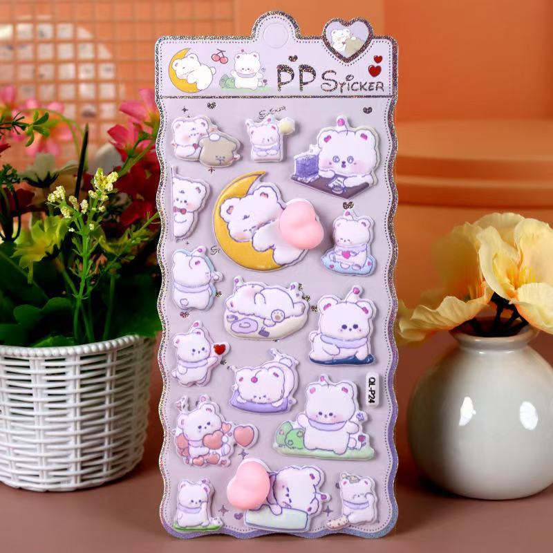 1Pc Cute Cartoon Soft 3D Butt Stress Relief Stickers Rabbit Bear Dog Theme For Diy Scrapbook Cup Phone Case Notebook Decoration
