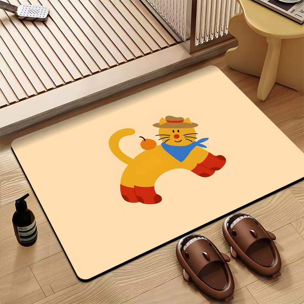 Cartoon Cat Dog Carpet Mat Rug Striped Design with Cute Inspirational Text Home Decoration Floor Mat Floor Door Mat Welcome Mat