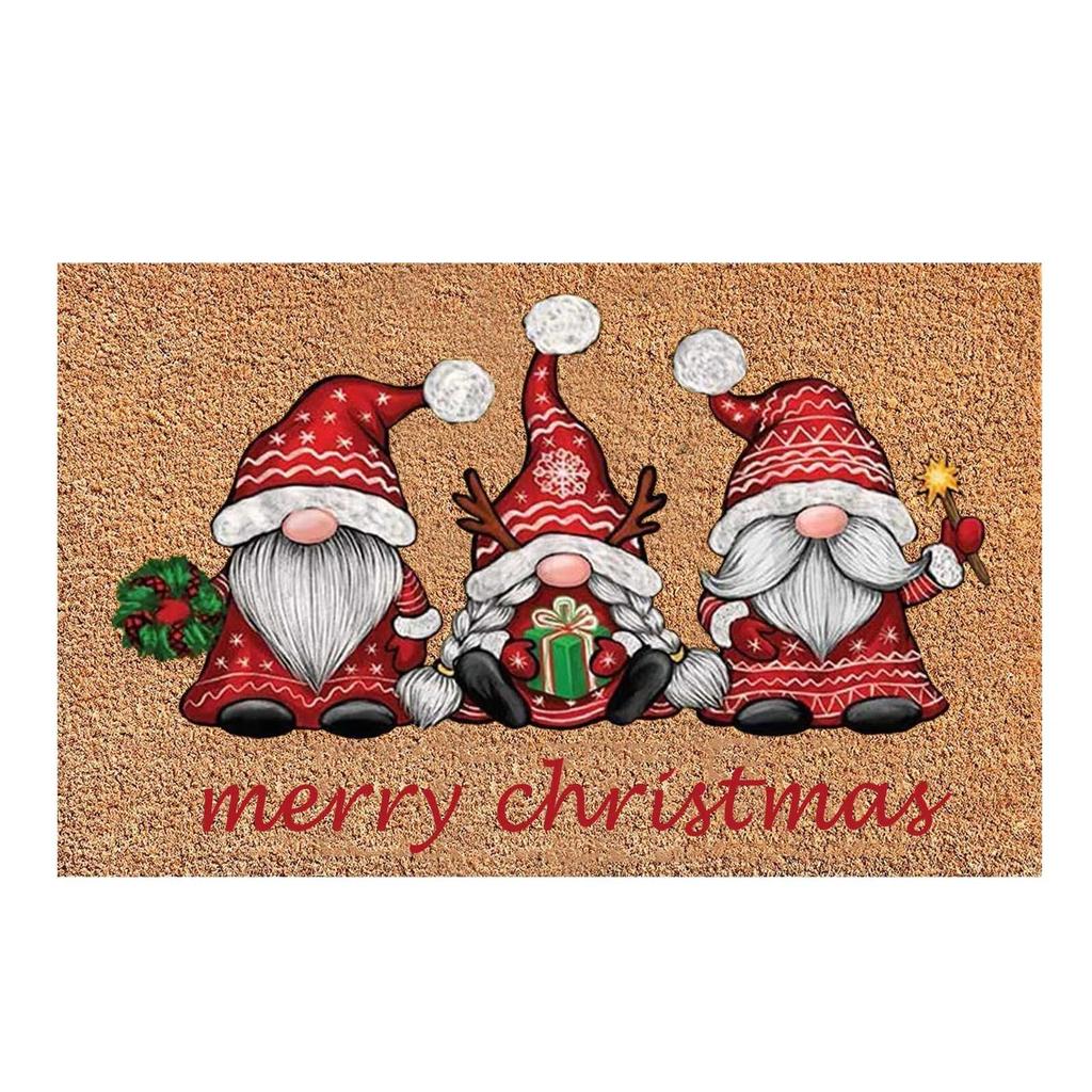 VIKAMA Blue Christmas Dwarf Crystal Velvet Carpet Entrance Welcome Mat Living Room Bedroom Kitchen Winter Home Decor Mat