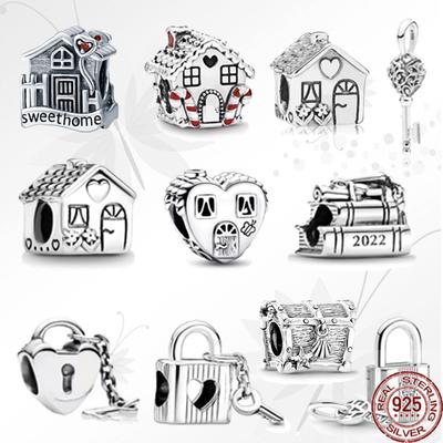 Fit oryginalna bransoletka Fasion naszyjnik Happy Heart House kłódka klucz dynda urok srebro 925 koraliki dla kobiet moda biżuteria