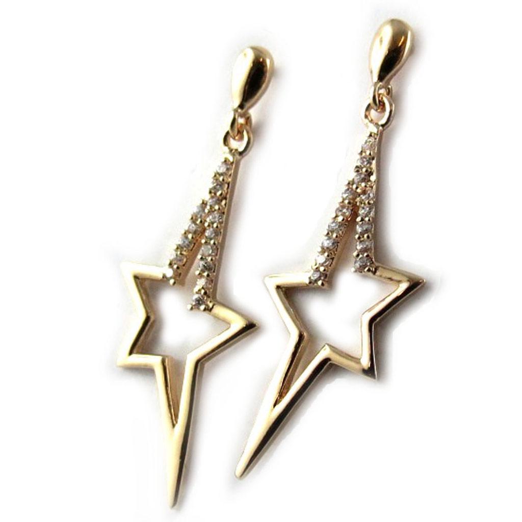 Les Trésors De Lily [K9515] - Gold Plated Earrings 'Stars' White Gold - 35x12 Mm