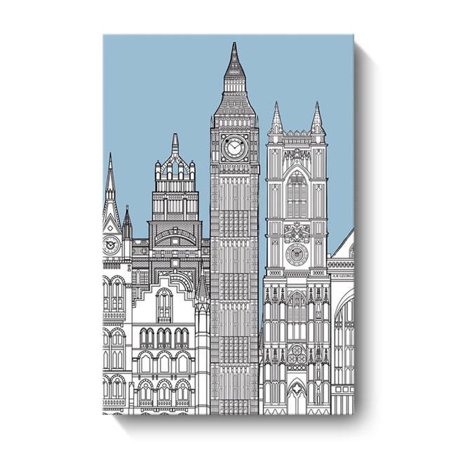 European Style Simple Decorative Canvas Painting Lines Cartoon Building Hotel Apartment Living Room Hanging Painting Wall Art