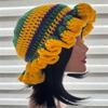 Handmade Crochet Bucket Hat for Woman Teen Outdoor Fisherman Hat Ruffled Brim Winter Windproof Carnivals Hat