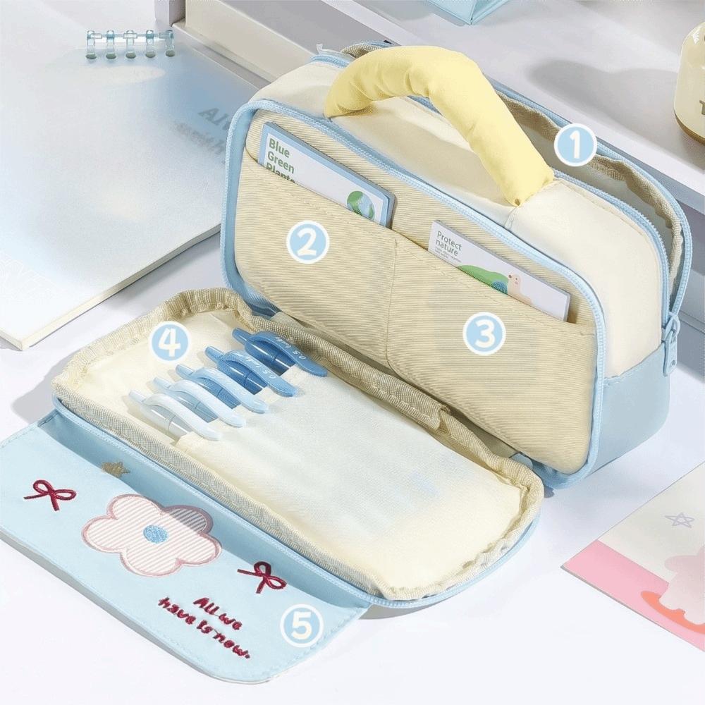 Large Capacity Pencil case Soft Handle Storage Bag Cute Style Pen Pouch  Student Use