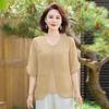 Elegante Blusa de Gasa para Mamá de Verano, Cuello en V, Bordada, Holgada, Camisa de Mamá