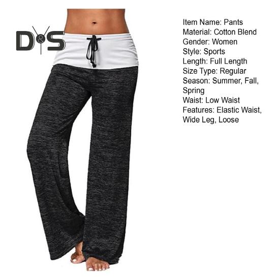 Pantaloni de yoga pentru femei, culori contrastante, cu șnur, talie elastică, picior lat, largi, moi, respirabili, pentru femei, pantaloni lungi pentru femei