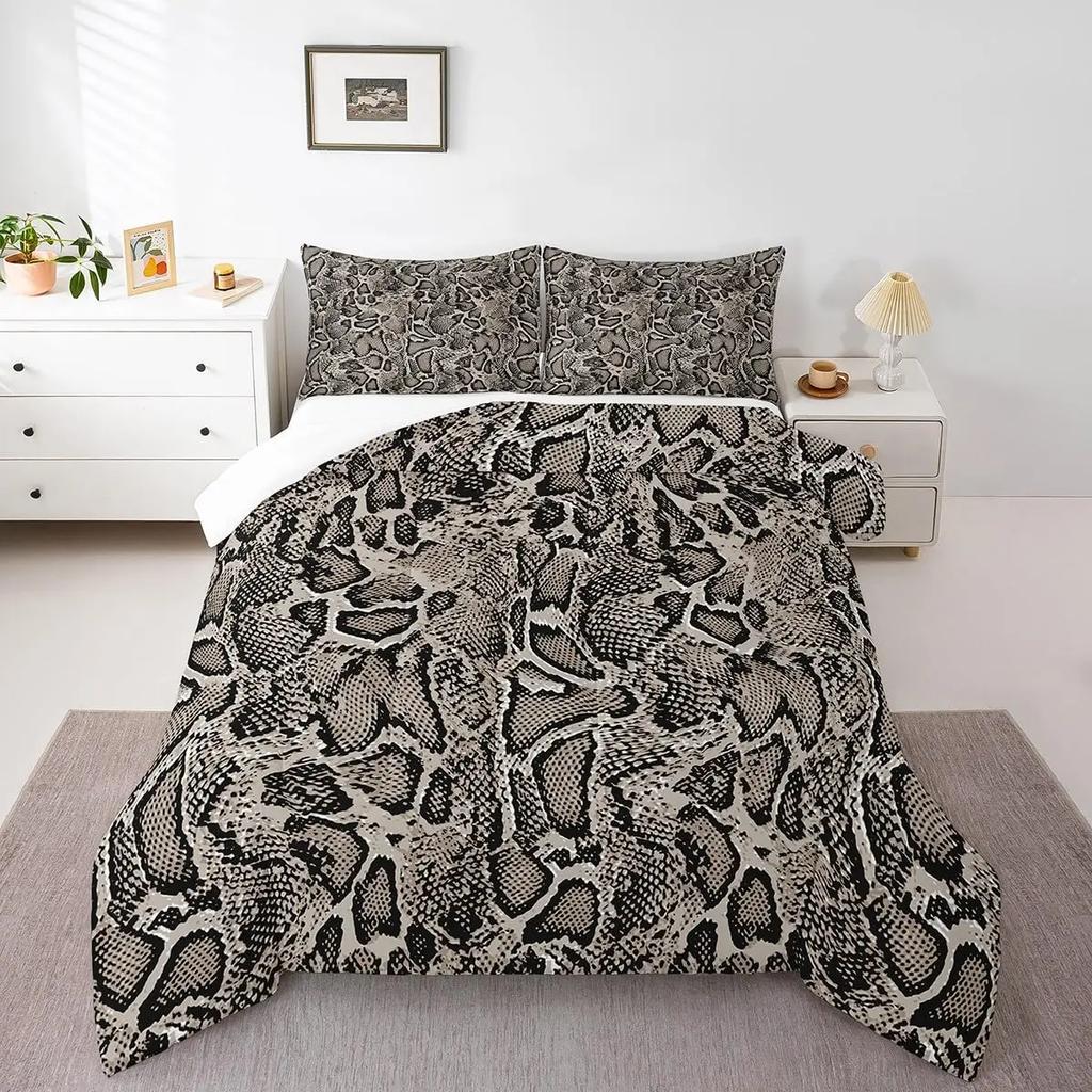 Snake Warm Comforter Cover Set for Children Kids Young Boys Tens Snake Soft Duvet Cover Reptile Print Beding Set Animal Comfortable Quilt Cover Beding