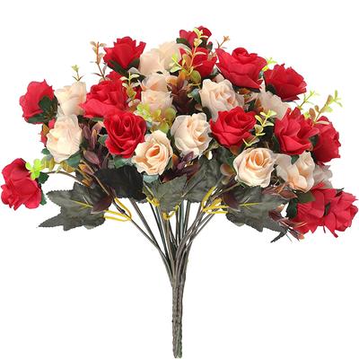 12 Heads Rose Artificial Flowers Fake Two Color Flowers with Stems Faux Roses Flower Bouquets for Home Wedding Party Decoration
