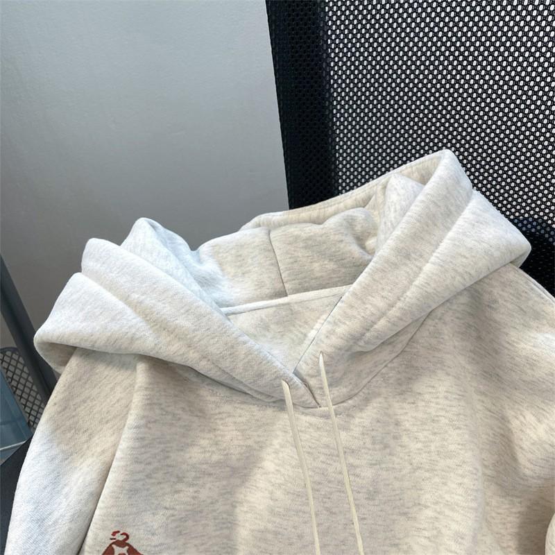 American retro cartoon printing heavy hooded sweater for men and women autumn and winter new casual loose velvet thickened top