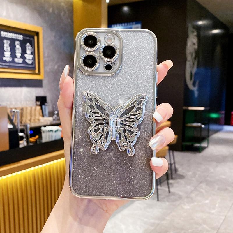 Glitter Plating Butterfly Holder Phone Case For Funda Motorola Moto G9 G8 E7 Plus Power Play E6s E14 Edge 20 30 Bracket Cover