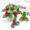 12Pcs/set Handmade Artificial Christmas Leaves Cute DIY Christmas Holly Wreaths Foam Mini Bonsai Plant Accessories Home Decor