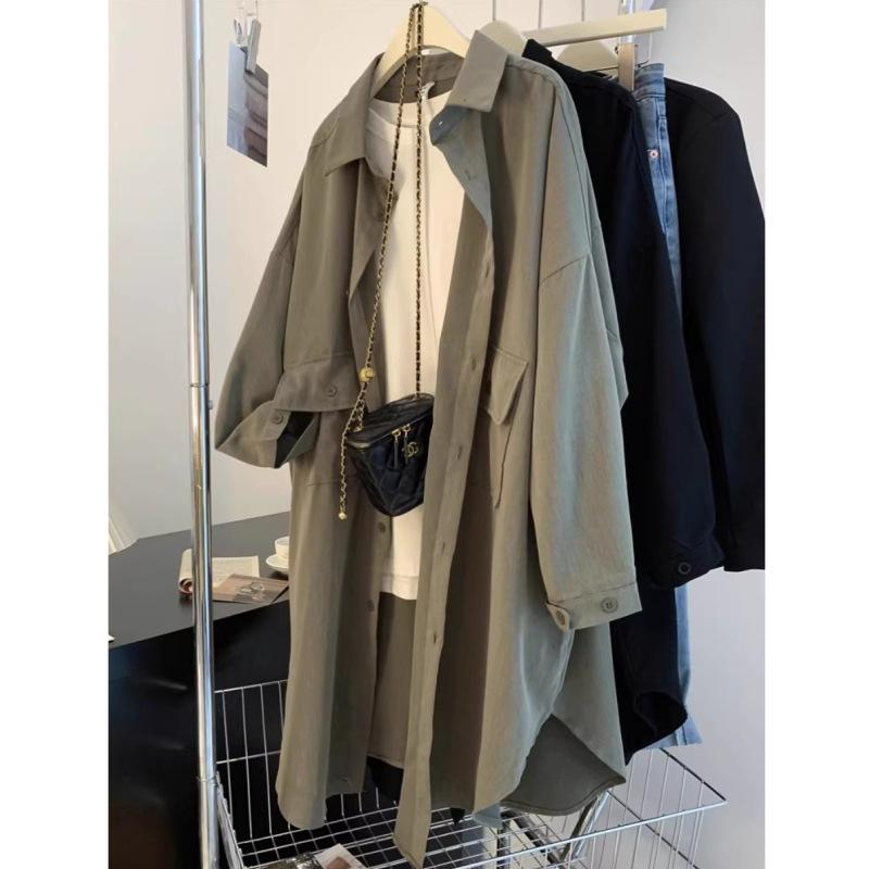 Women's Long Loose Long Sleeved Solid Color Shirt Jacket Sun Protection Windbreaker