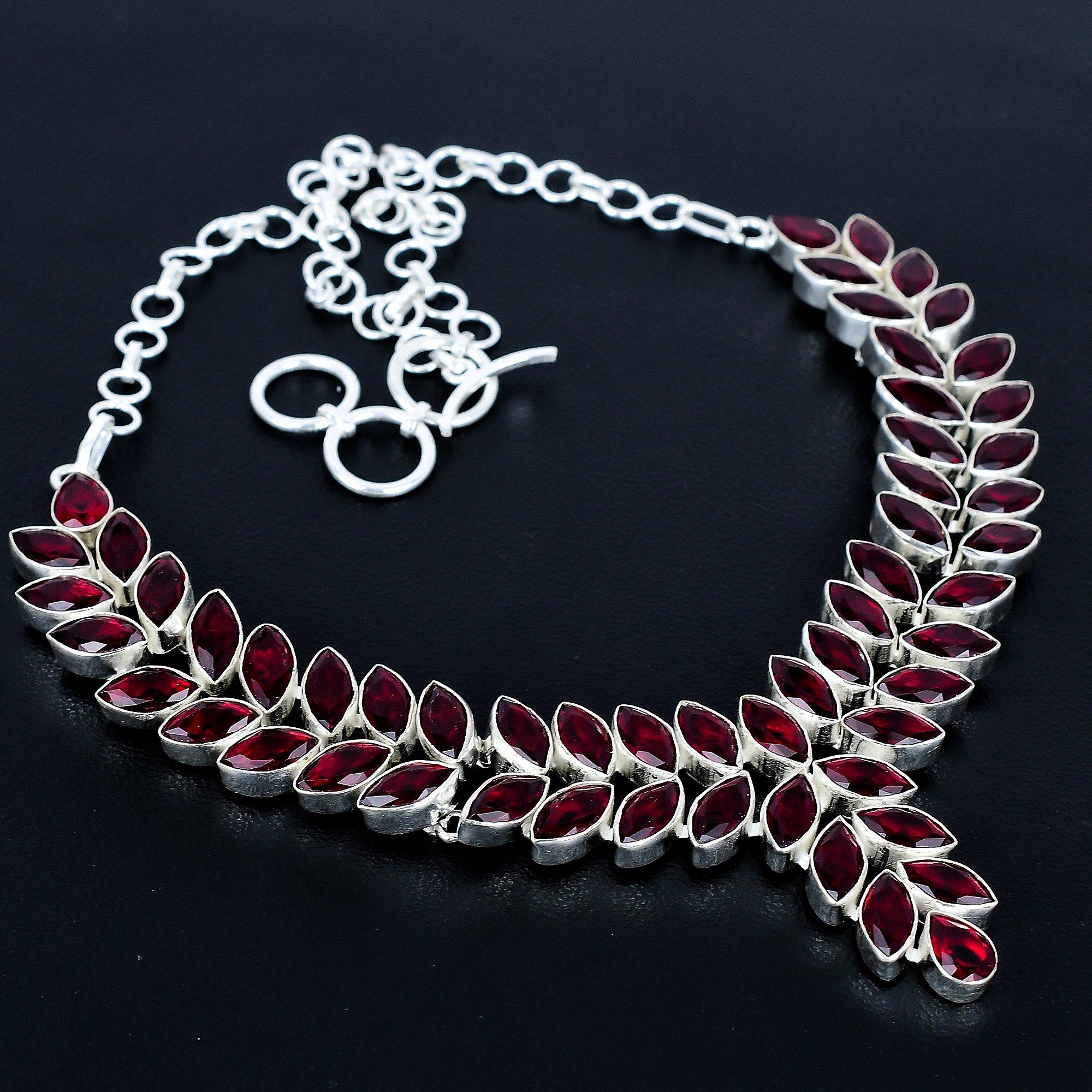 

Тяжелое ожерелье с красным гранатом, Ожерелье из стерлингового серебра 925 пробы, Дизайнерское ожерелье с красным гранатом, Ручная работа, Украшение для вечеринки, Подарок 20 красный