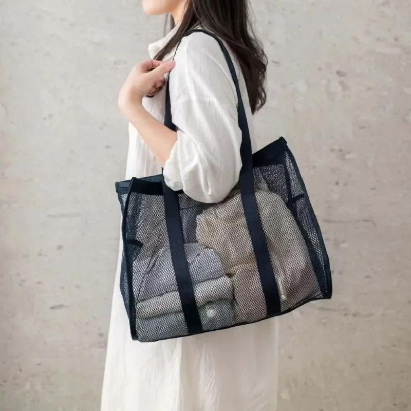 Velkokapacitní prodyšný organizér Síťovina Viditelná taška přes rameno Cestovní vana Mycí vak Plážové plavky Nezbytnost úložné tašky