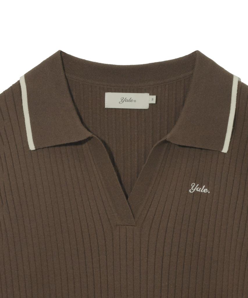 Yale Slit Neck Half Sleeve Knit Dress_Brown