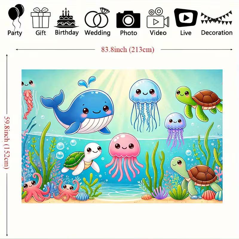 2D Cartoon Meeresbewohner Kulisse, Kinder Unterwasserwelt Party Banner