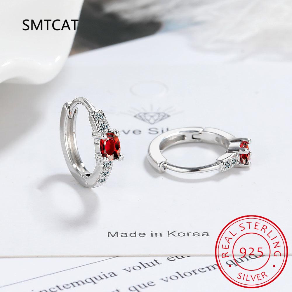 Oval 1.1ct Natural Garnet Amethyst Peridot Blue Topaz 925 Sterling Silver Hoop Earring Women Colorful Gemstone Wedding Jewelry красный