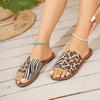 Fashion Women's Leopard Print Soft-Soled Round-Toe Slippers Shoes Flat Summer Sandals Simple Flip-flops  Wear Slippers Beach Slippers