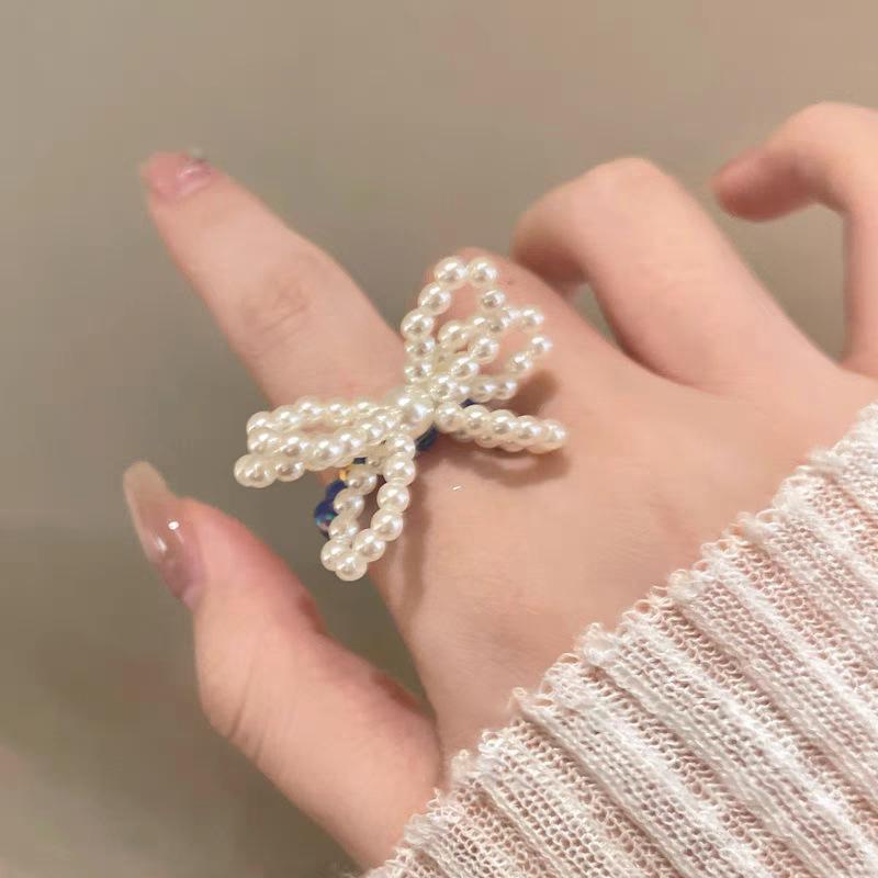 Colorful Beaded Flower Rings For Women Girls Korean  Sweet Large Flower Finger Rings Jewelry Aesthetic Y2K Accessories