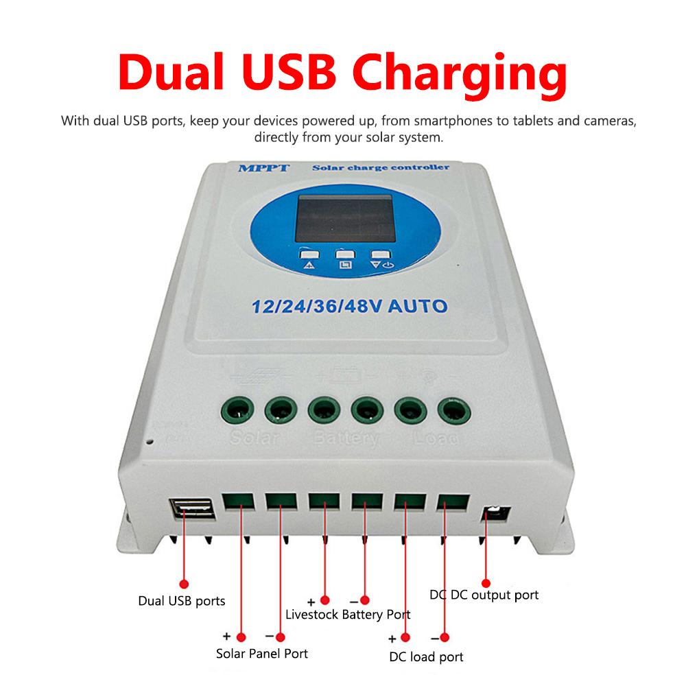 Regulator de încărcare solar MPPT 150A 12V 24V 36V 48V Afișaj LCD Regulator inteligent pentru baterie cu