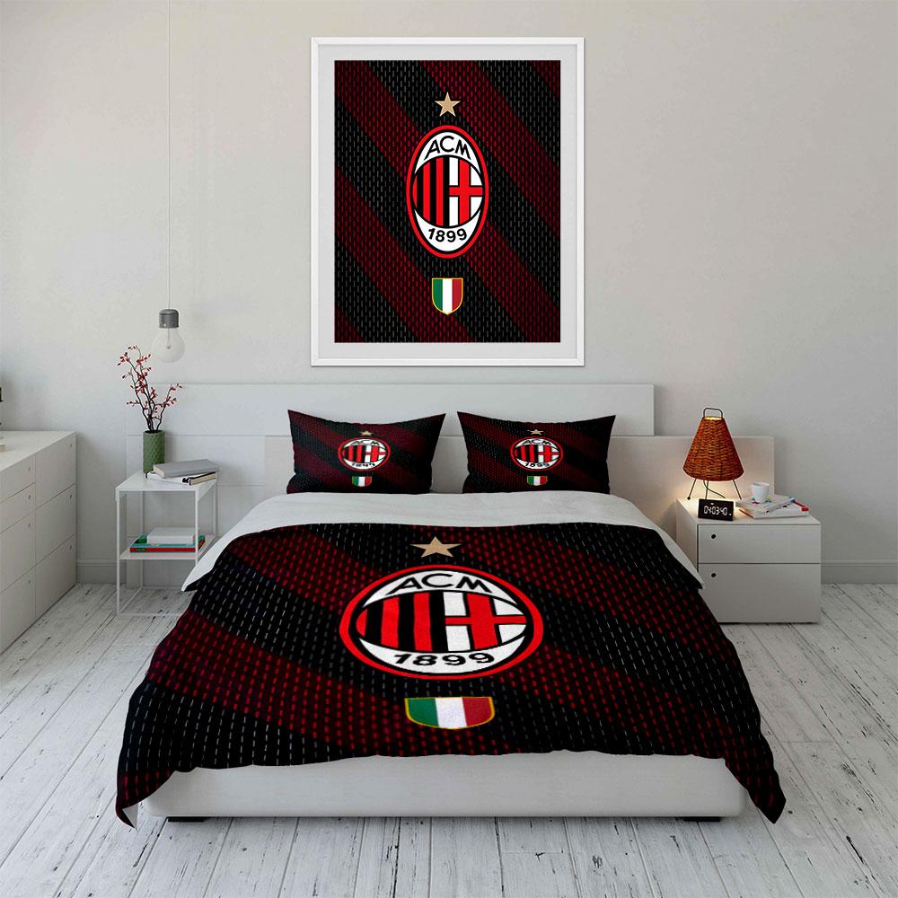 Strisce rosse, logo AC Milan. Set lenzuola Set copripiumino Copripiumini Federe(1*Copripiumino 2*Federe senza imbottitura piumone)