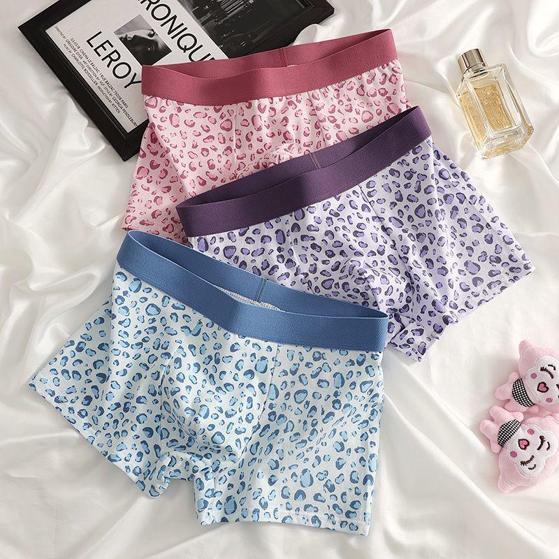 3 buc Lenjerie de corp sexy și drăguță cu imprimeu leopard pentru bărbați, șorturi confortabile și respirabile, șorturi la modă cu colț plat și pantaloni cu colț pătrat, boxeri
