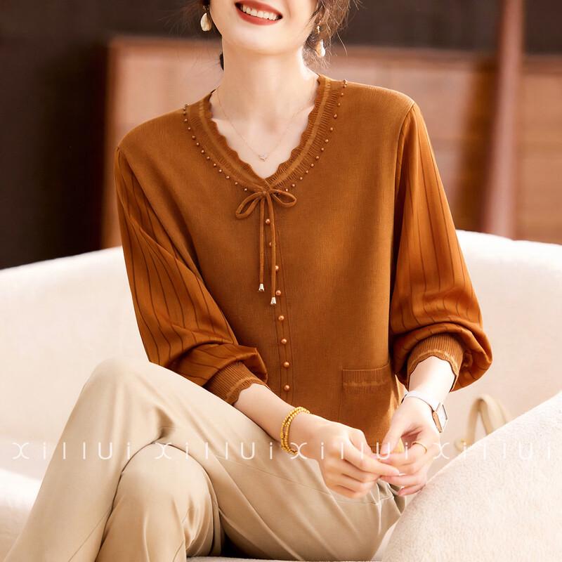 Women s V-Neck 3/4 Sleeve Knit Sweater XL