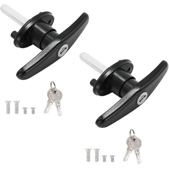 Truck Cap Locking T-Handle, Matching Set T-Handles Lock, Truck Cap Topper Camper Shell Locking T-Handle, Keyed Alike Black T-Handle Lock Kit