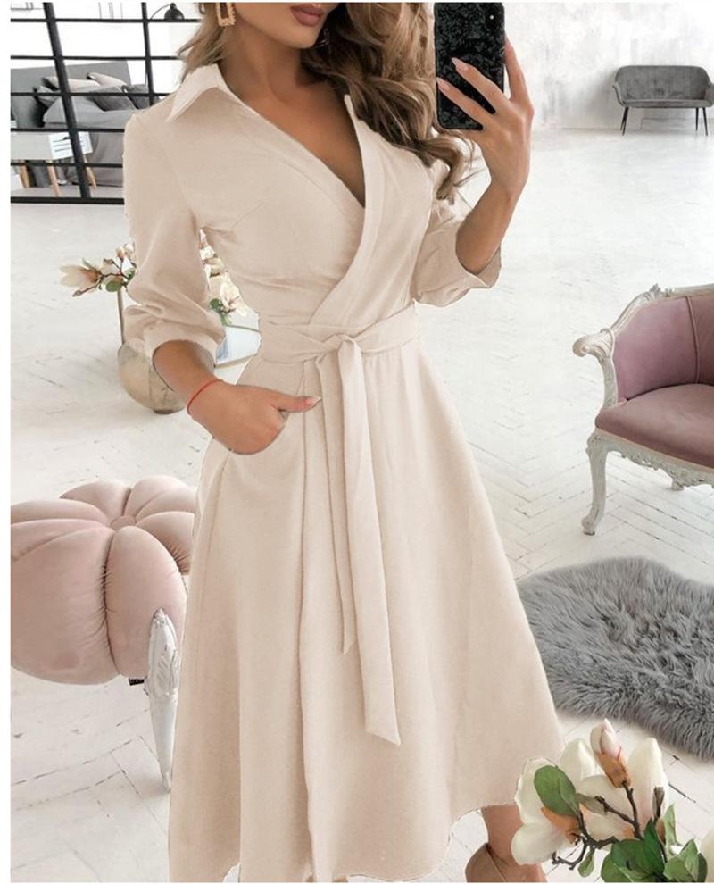 Women's Spring/Summer Fashion V-Neck Long-Sleeve Printed Hip Dress