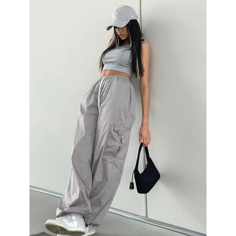 

Fashion Wind Loose Track Pants Pocket Cargo Pants Fashion Loose Fitting Sports Pants Gray S