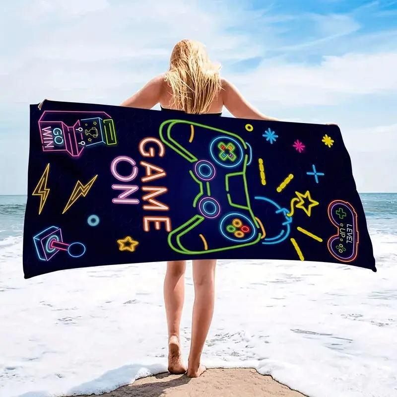 Summer Tropical Ocean Wave Beach Towel Starfish Seashell Print Polyester Bath Towel Quick Dry Sand Free for Swim Pool Travel