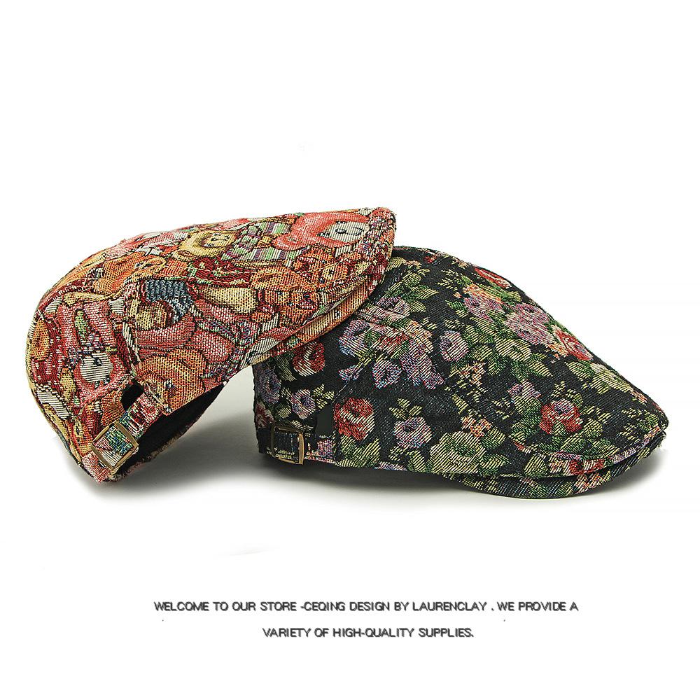 Autumn Winter Jacquard Beret Women British Vintage Peaked Cap Bear Print Cap