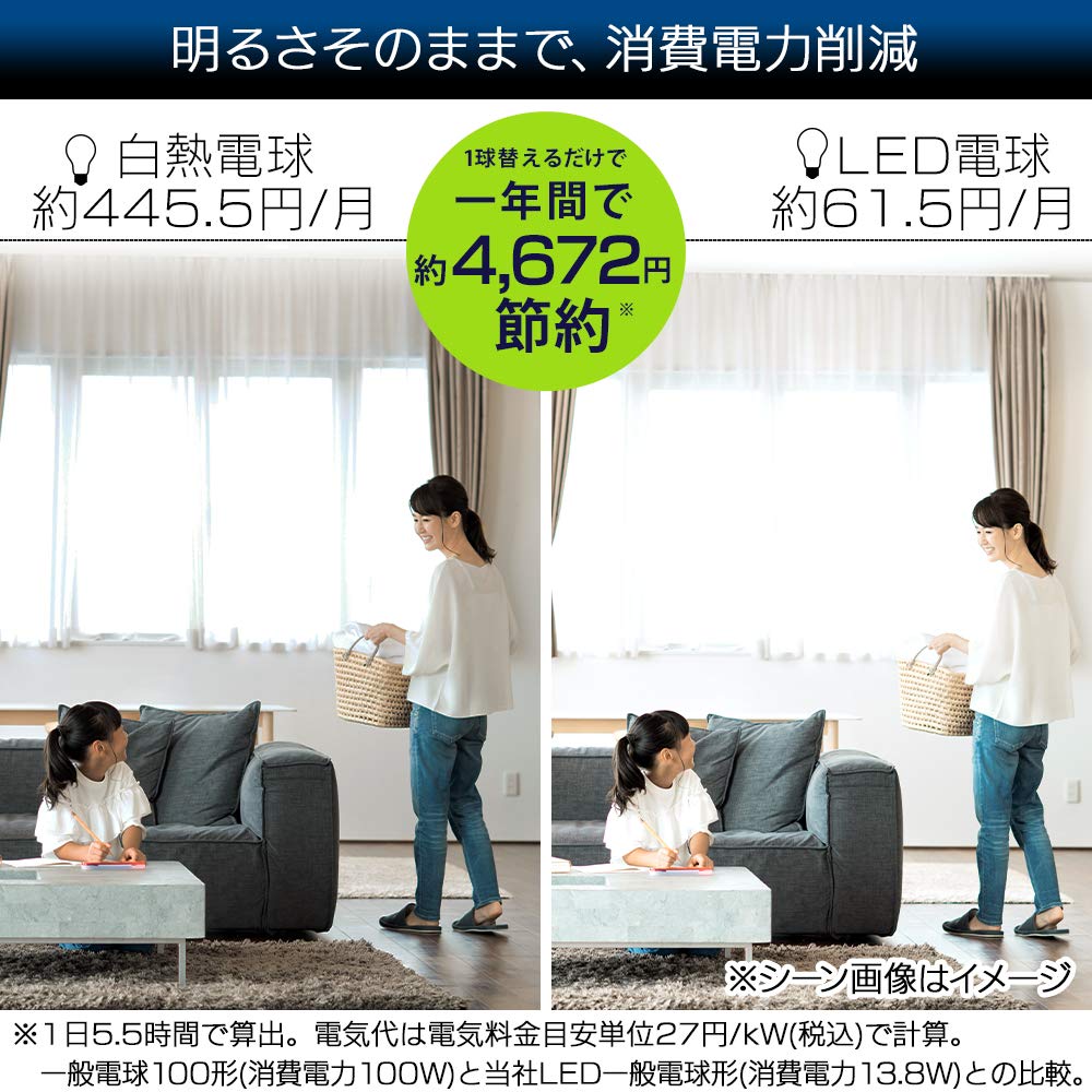 Iris Ohyama LED Wide 100W Daylight Bulb, E26, Beam, Equivalent, White, LDA14N-G-10T4