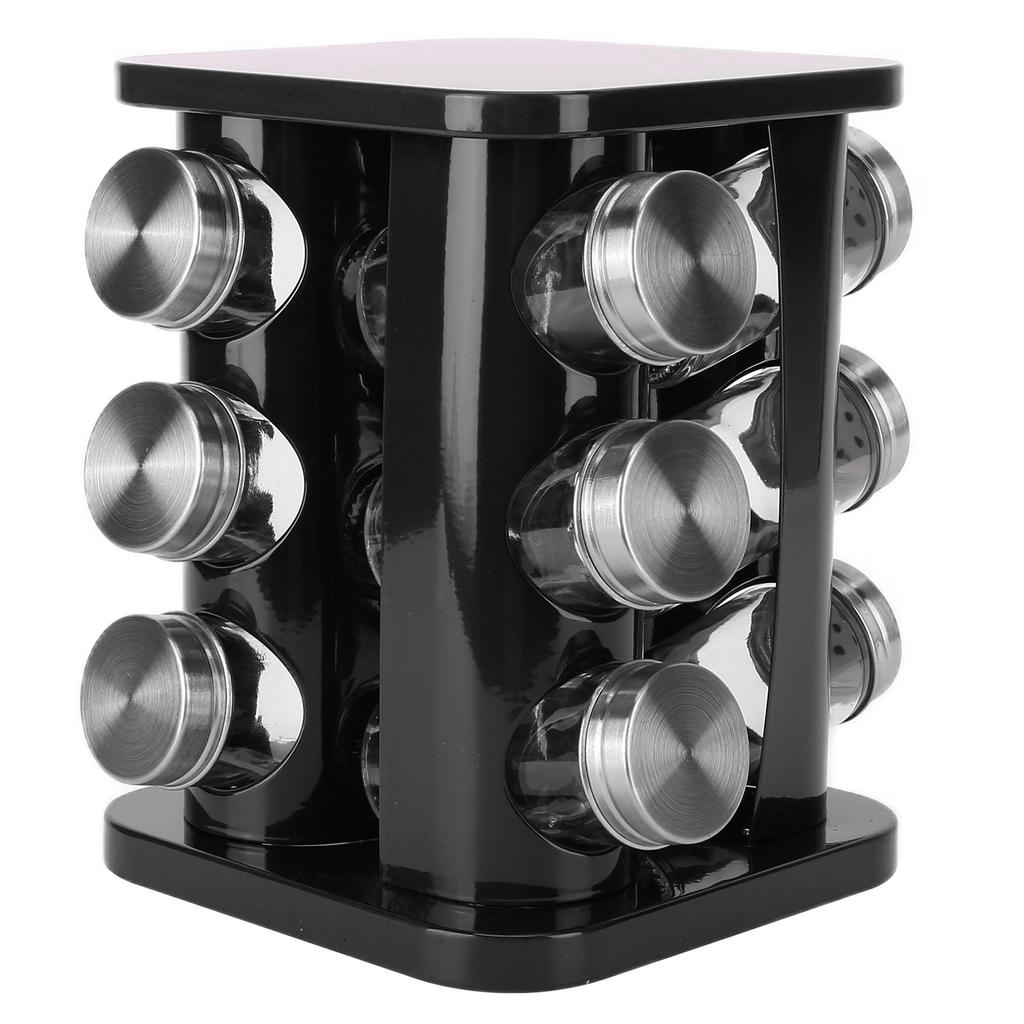 Revolving Spice Rack Stainless Steel Rotating Seasoning Spice Jar Rack for CountertopBlack