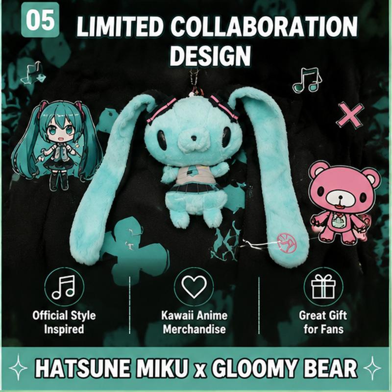 Gloomy Bear Hatsune Miku Collab Rabbit Plush Card Holder Kawaii Anime Bus Card Cover Fluffy Ear Bunny