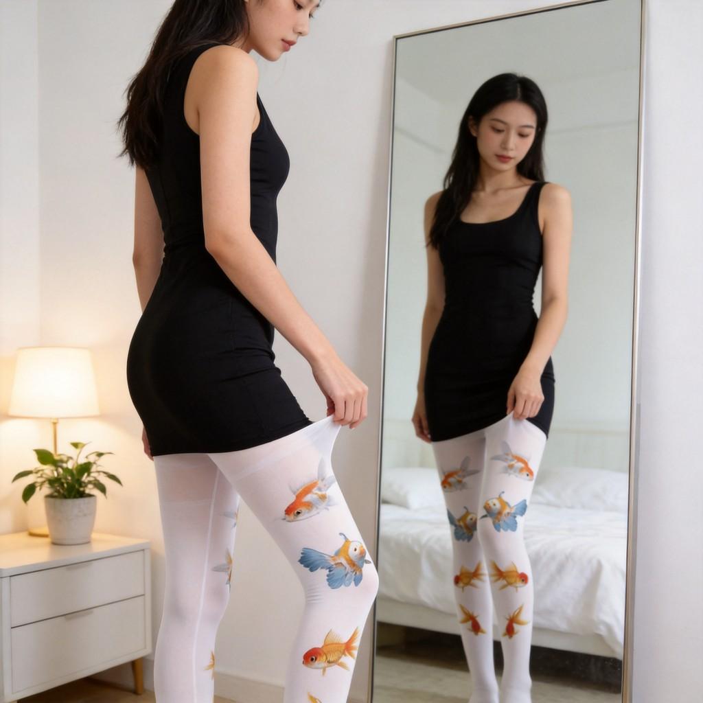 Fish Pattern Velvet Tights With Tummy Control For Teen Girls In Four Seasons